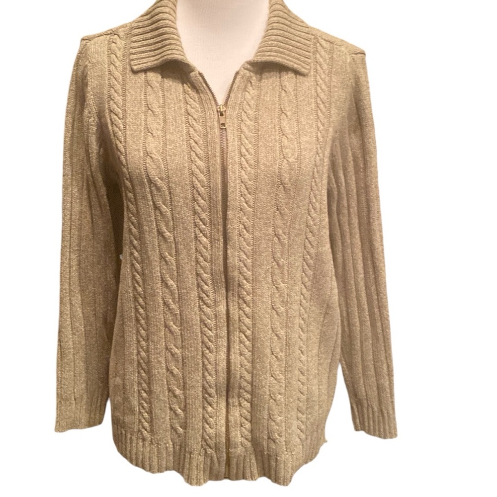 Cherokee Muted Chartreuse Cable-knit Zip-up Sweater